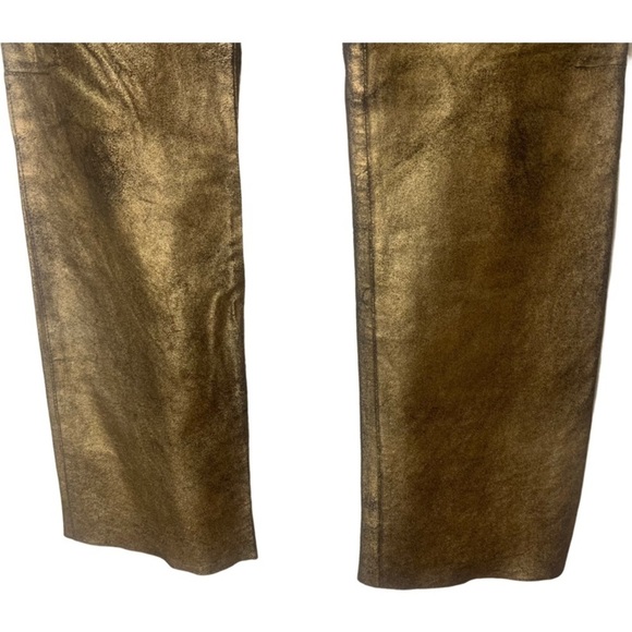 BCBGMaxazaria Gold Bronze Zip Front Genuine Leather Straight Leg Pants - Picture 14 of 14